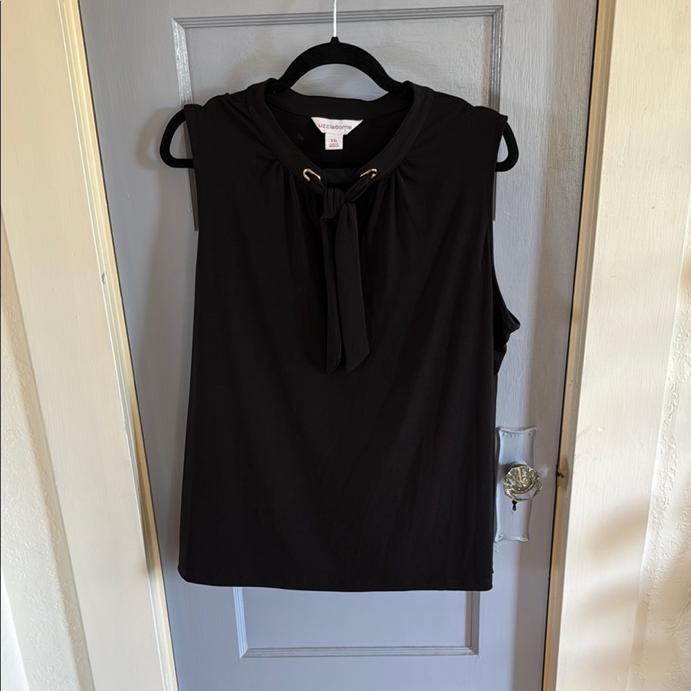 Liz Claiborne Black Sleeveless Tie Front Blouse
